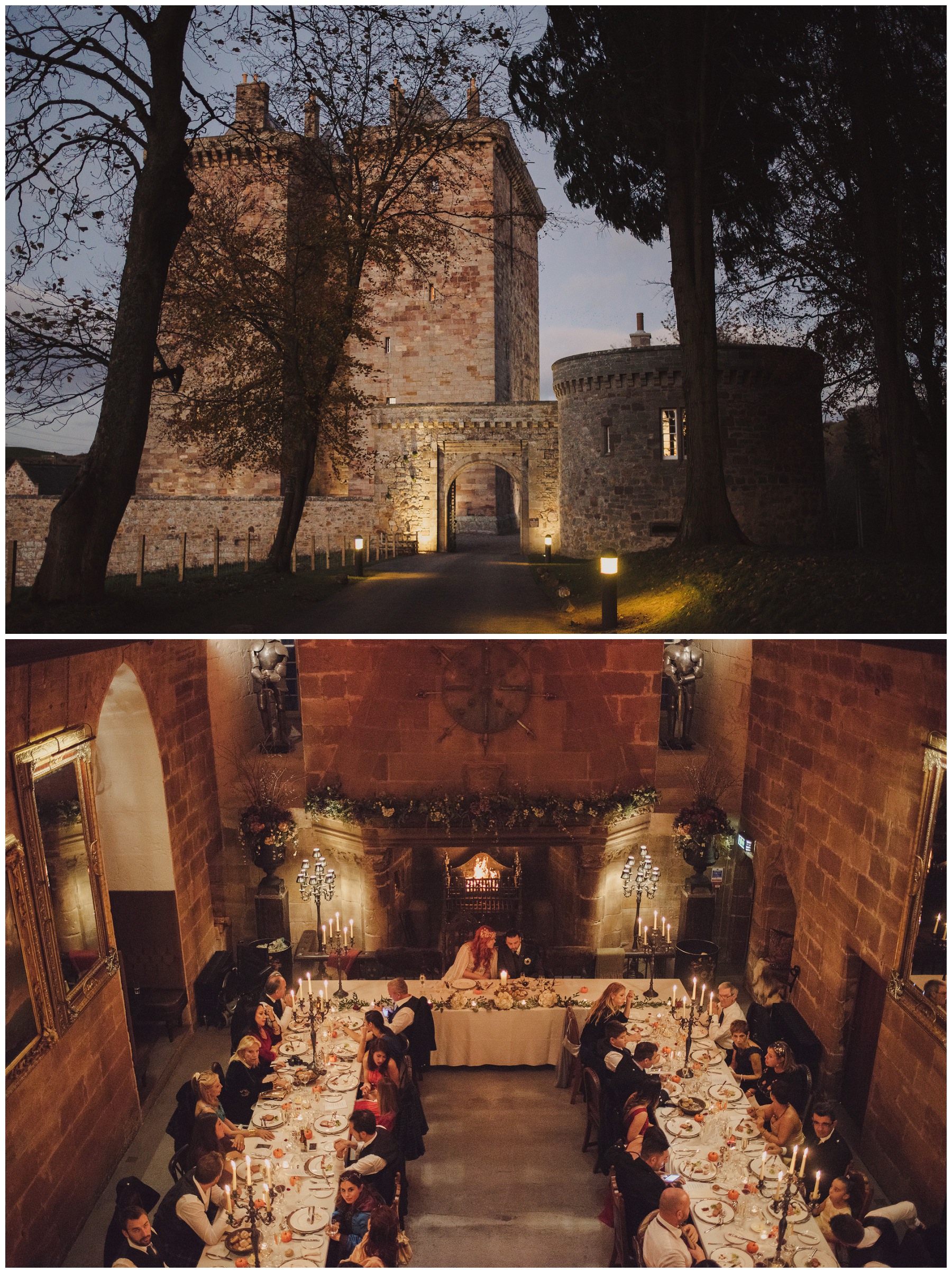 borthwick castle at night