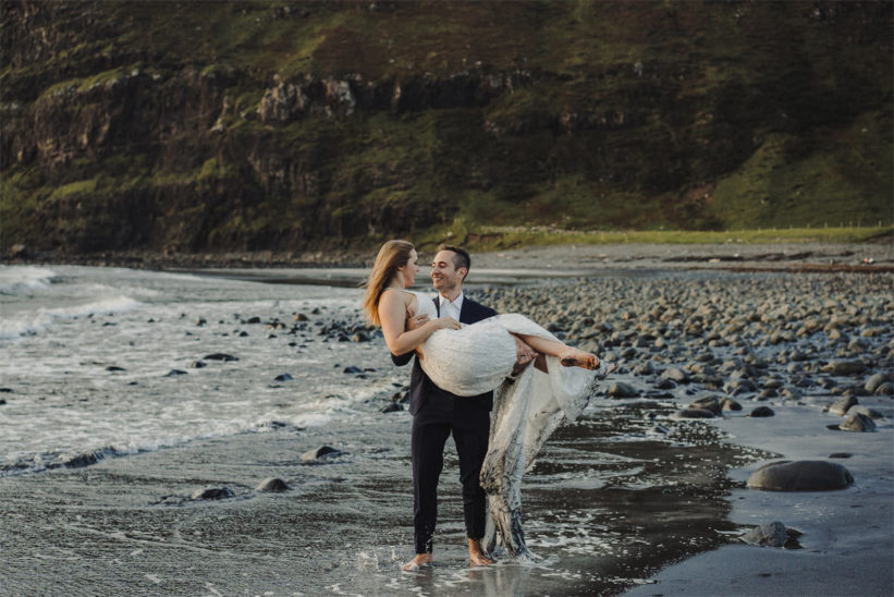 Katie and Alec on Talker Beach in Isle of Skye.