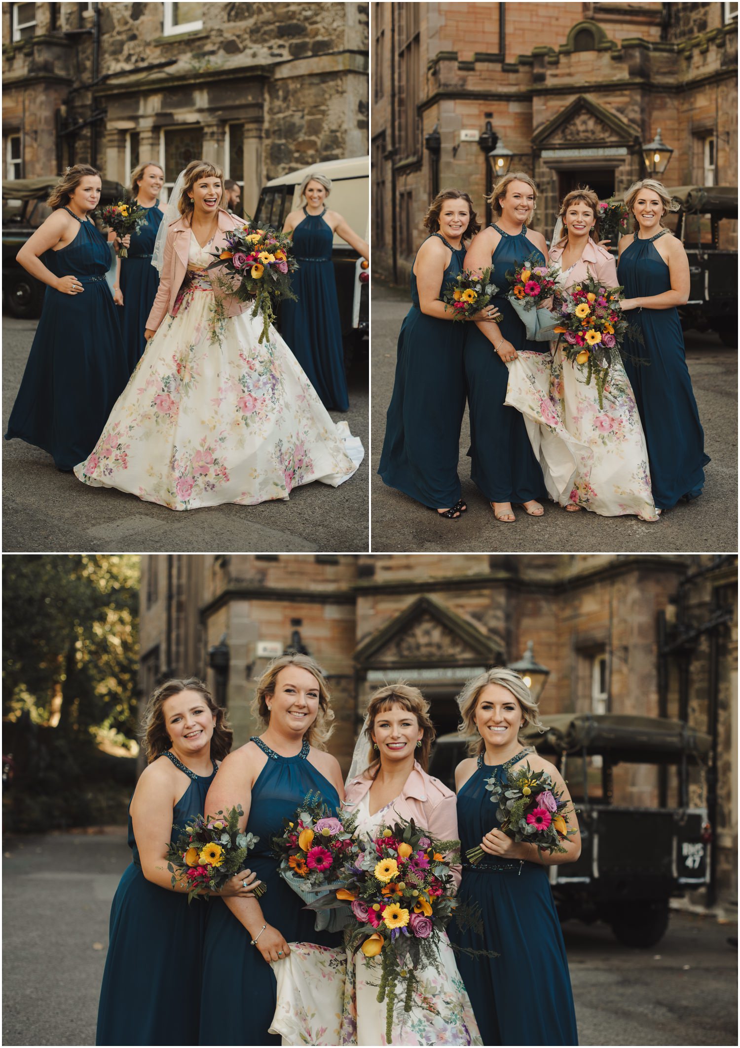 bride and bridesmaids and edinburgh zoo