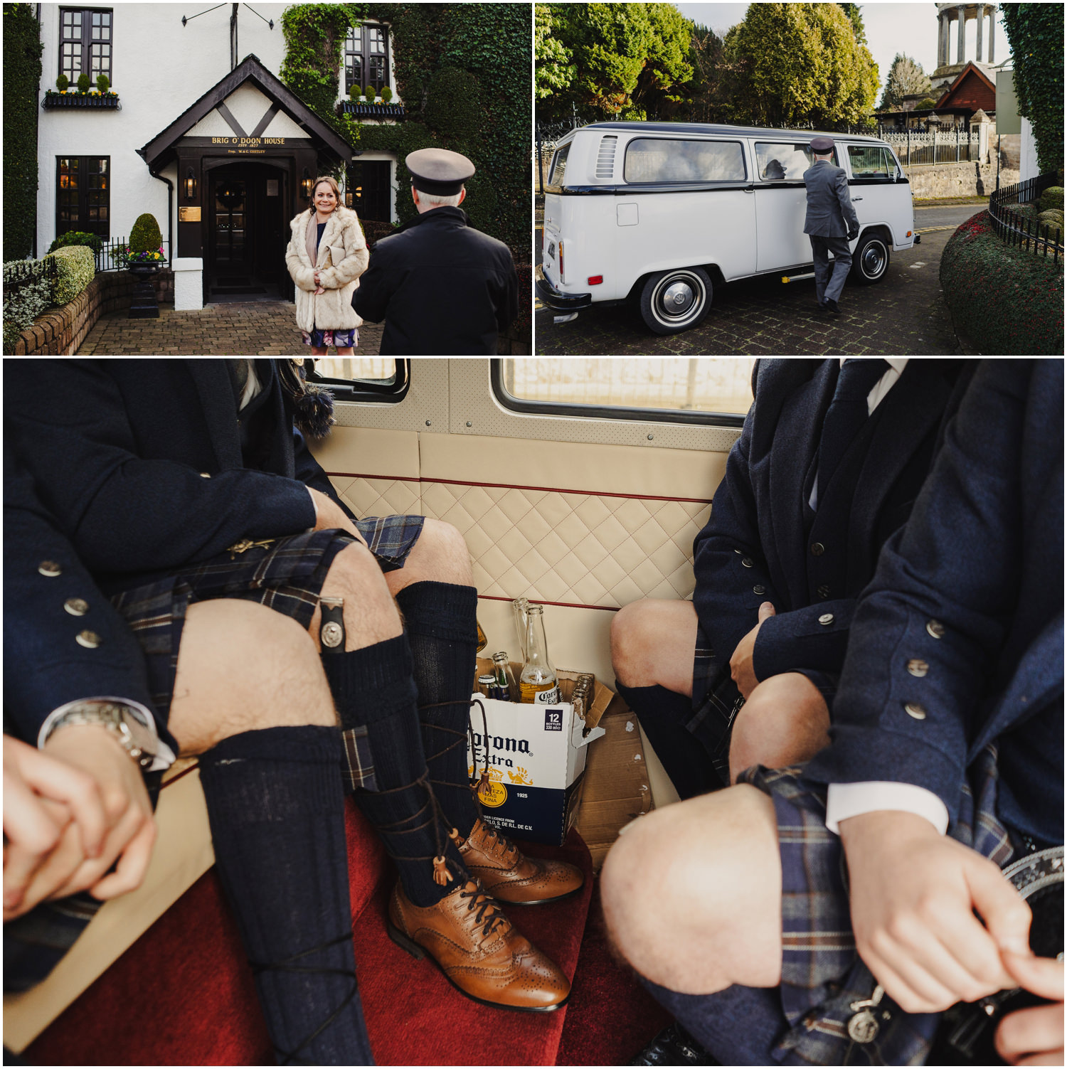 groomsmen arriving at the venue in Ayrshire