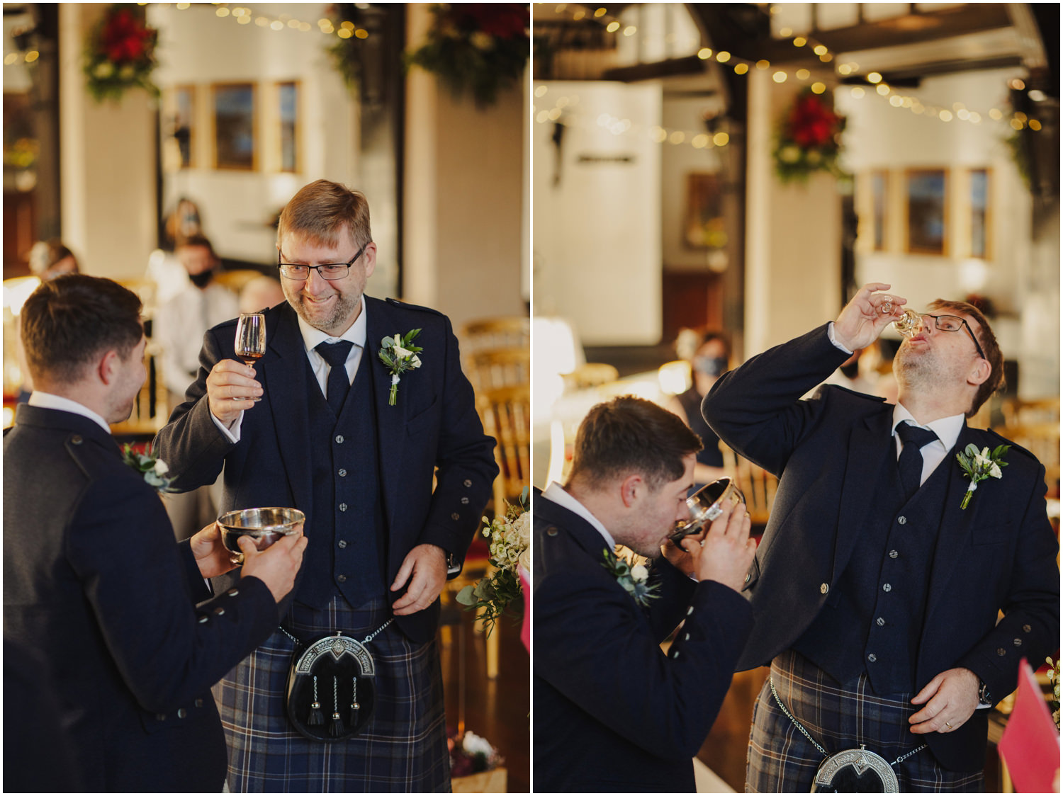father of the bride drinking from the quaich