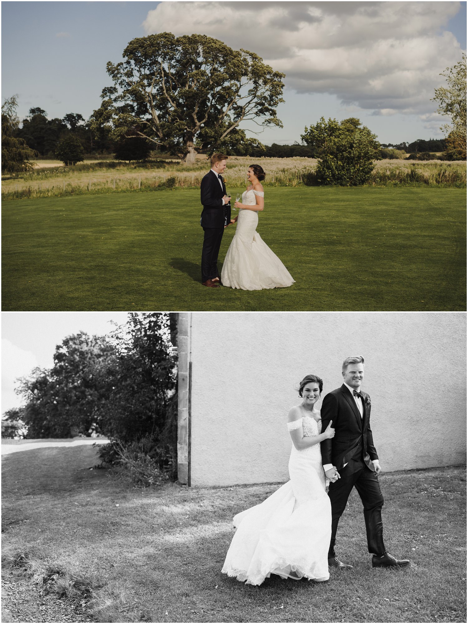 bride and groom outside wedding venue