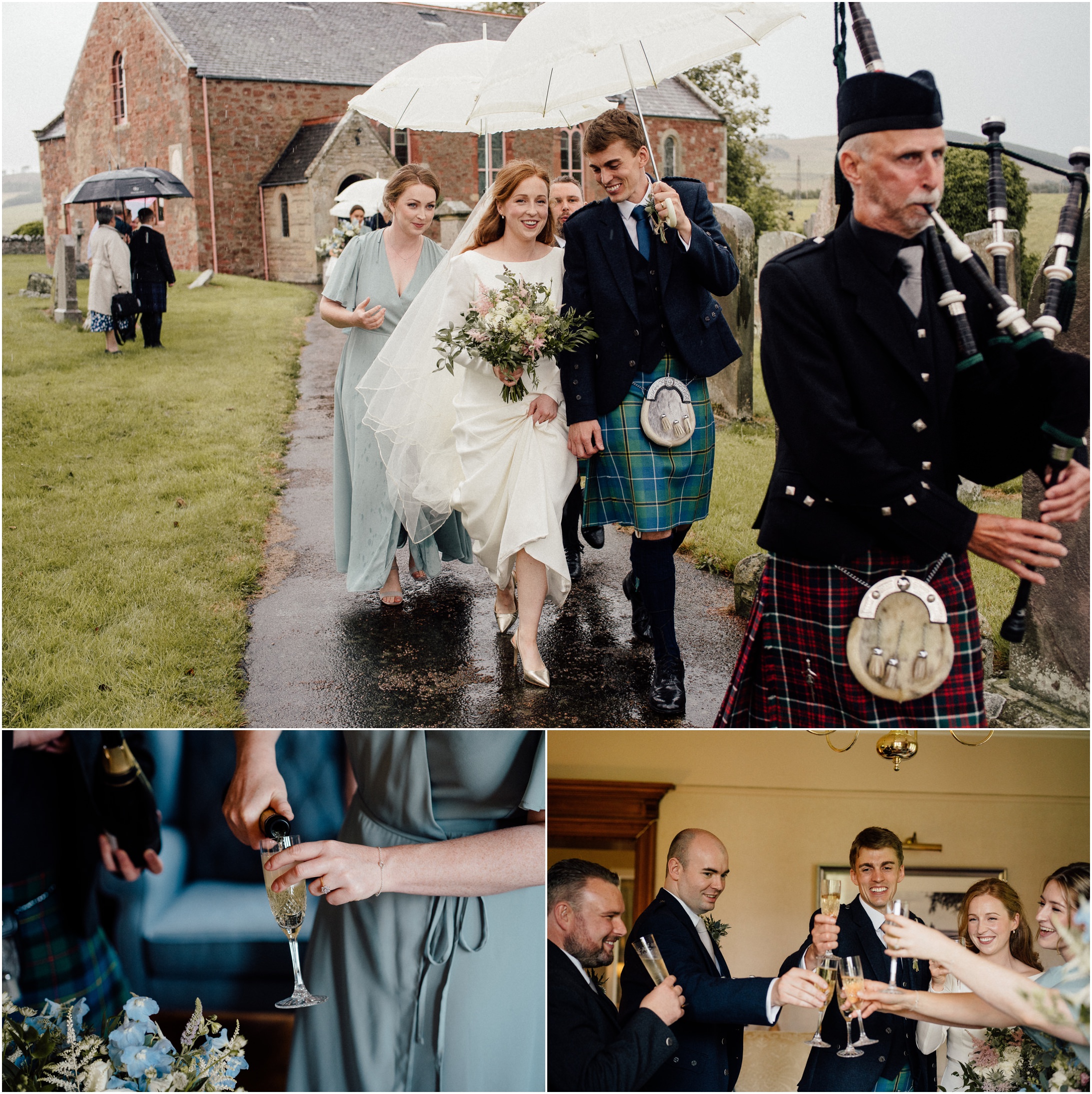 rainy wedding day photos in the scottish borders