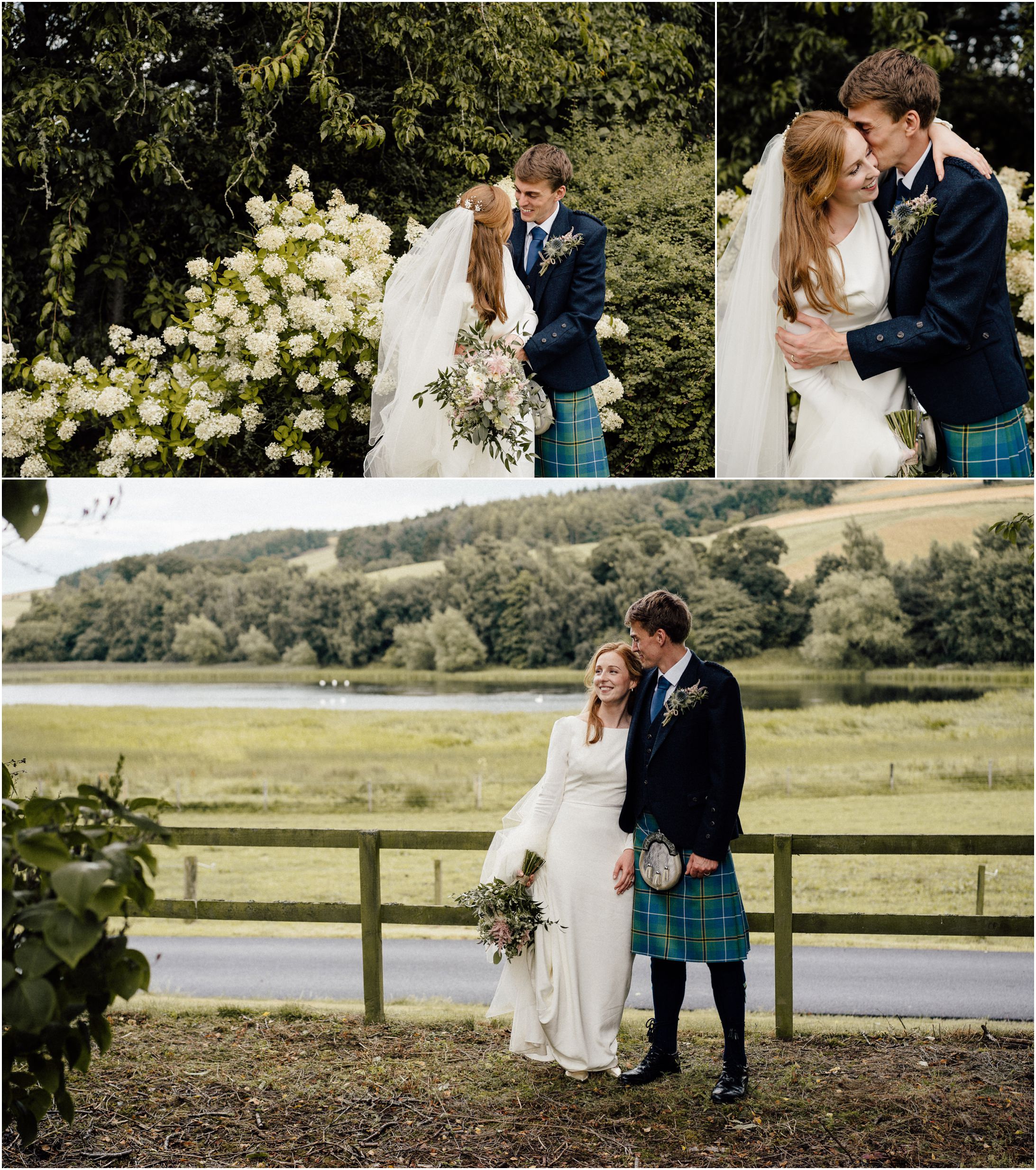 bride and groom family garden photos