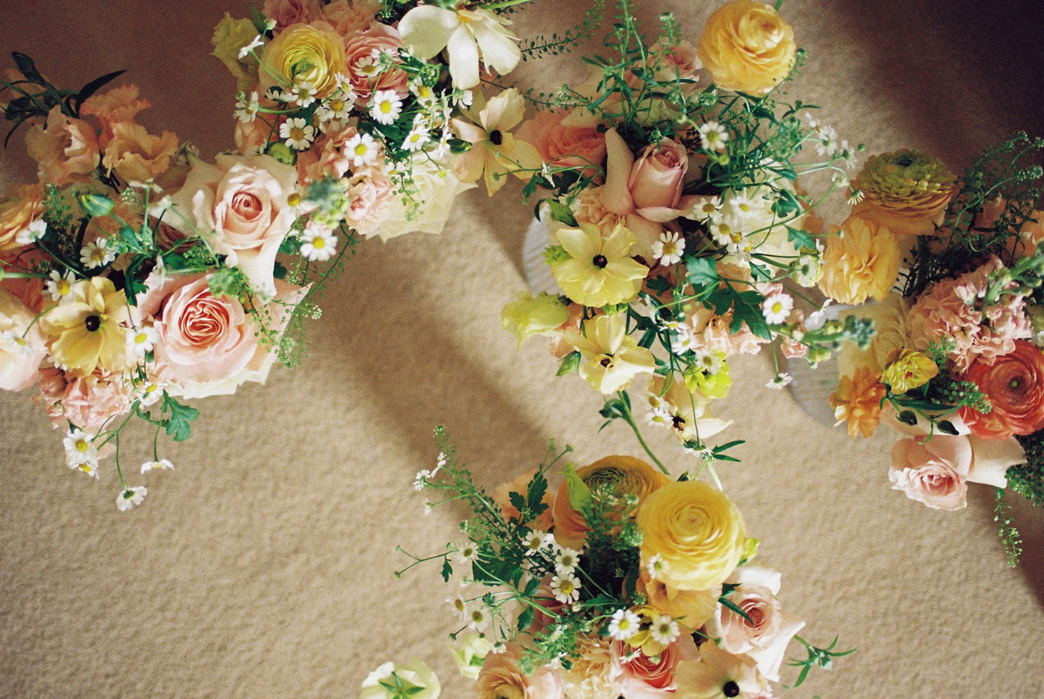 Springkell House wedding photographer captures wedding bouquets on 35mm film.