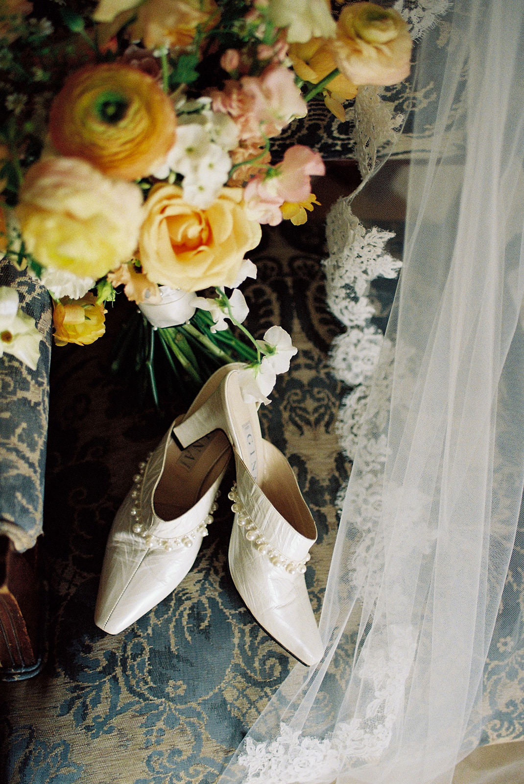 Bridal details photographed on 35mm film.