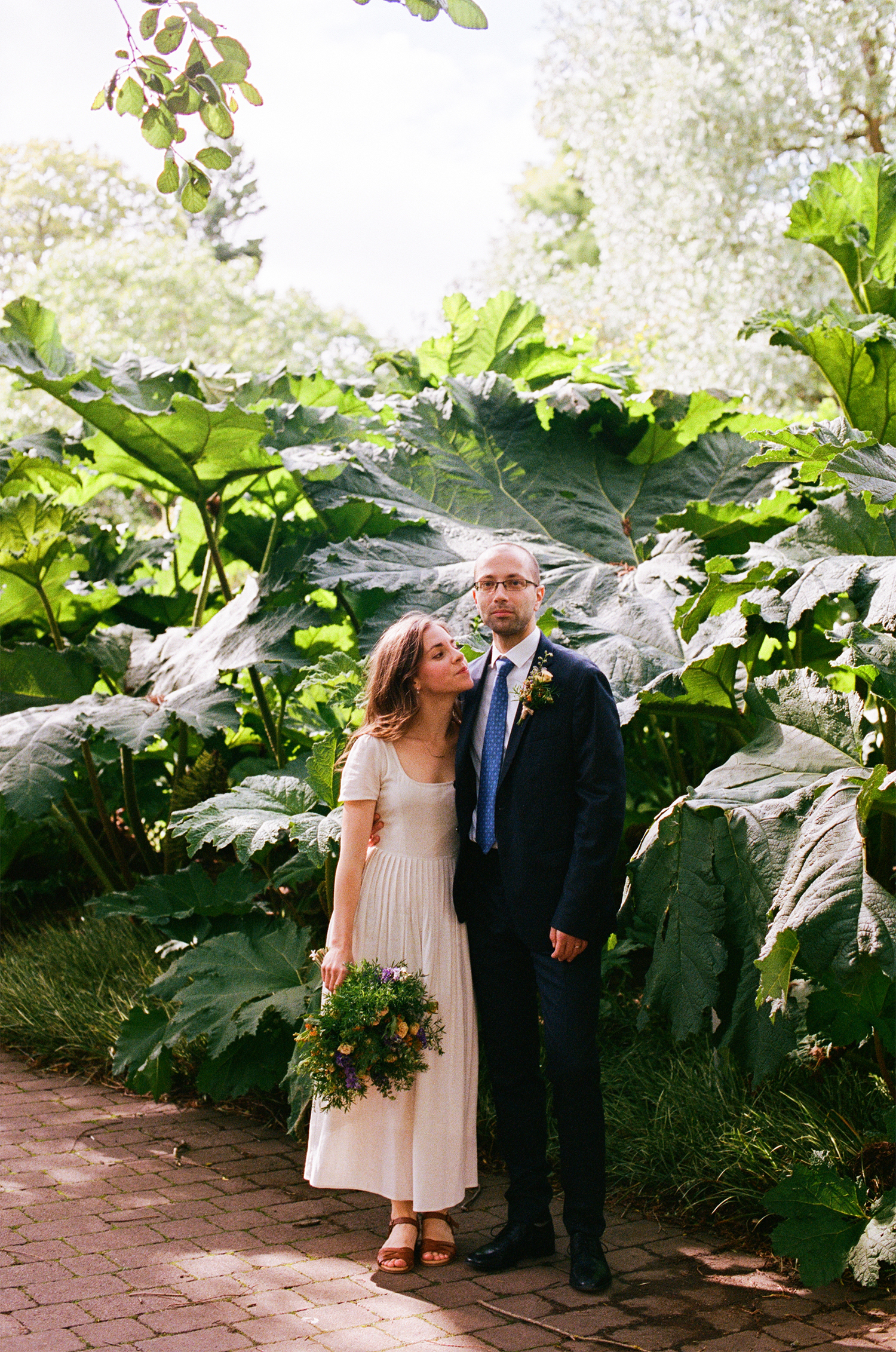 Film wedding photographer in the UK capturing an intimate wedding at the Botanic Gardens.