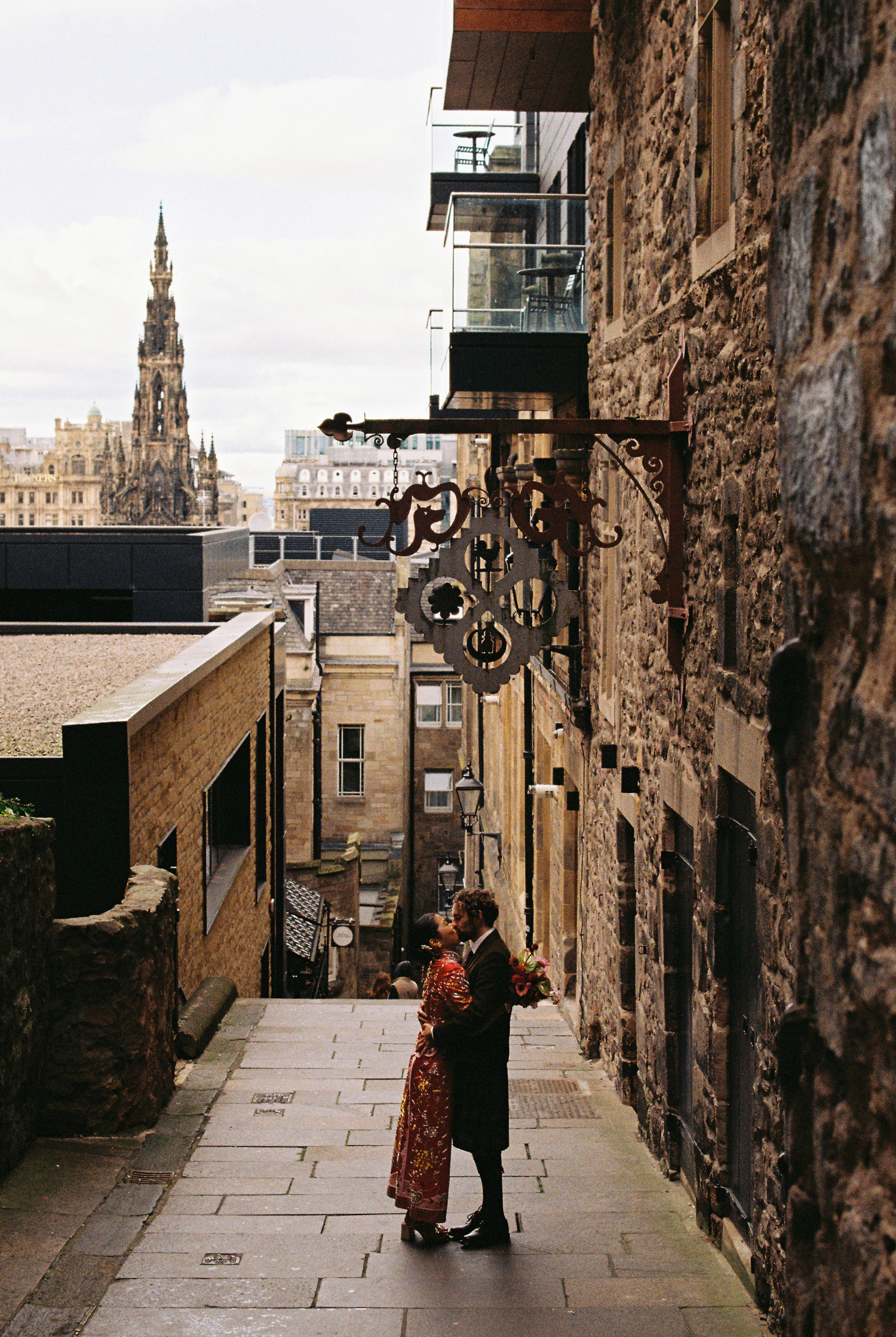 Bride and groom captured on 35mm film wedding photography.