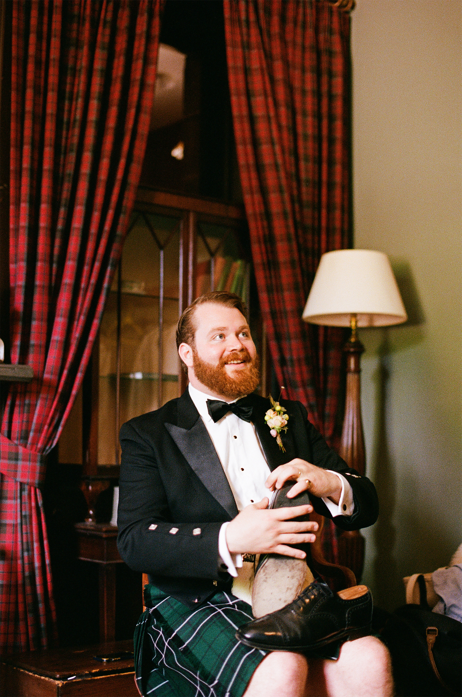 Groom getting ready at the Cambo Estate in Edinburgh.