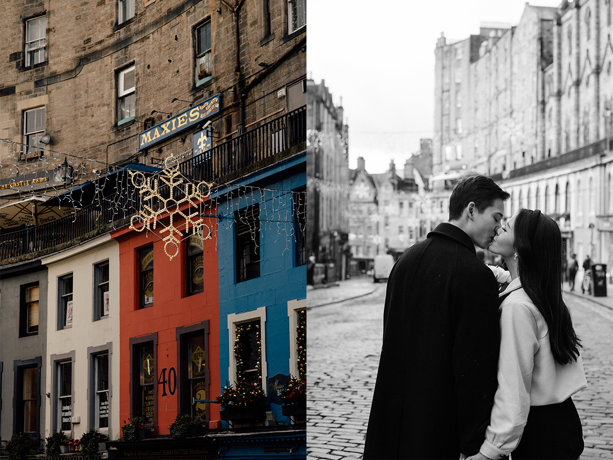 The couple walking down the Grassmarket to the Vennel.