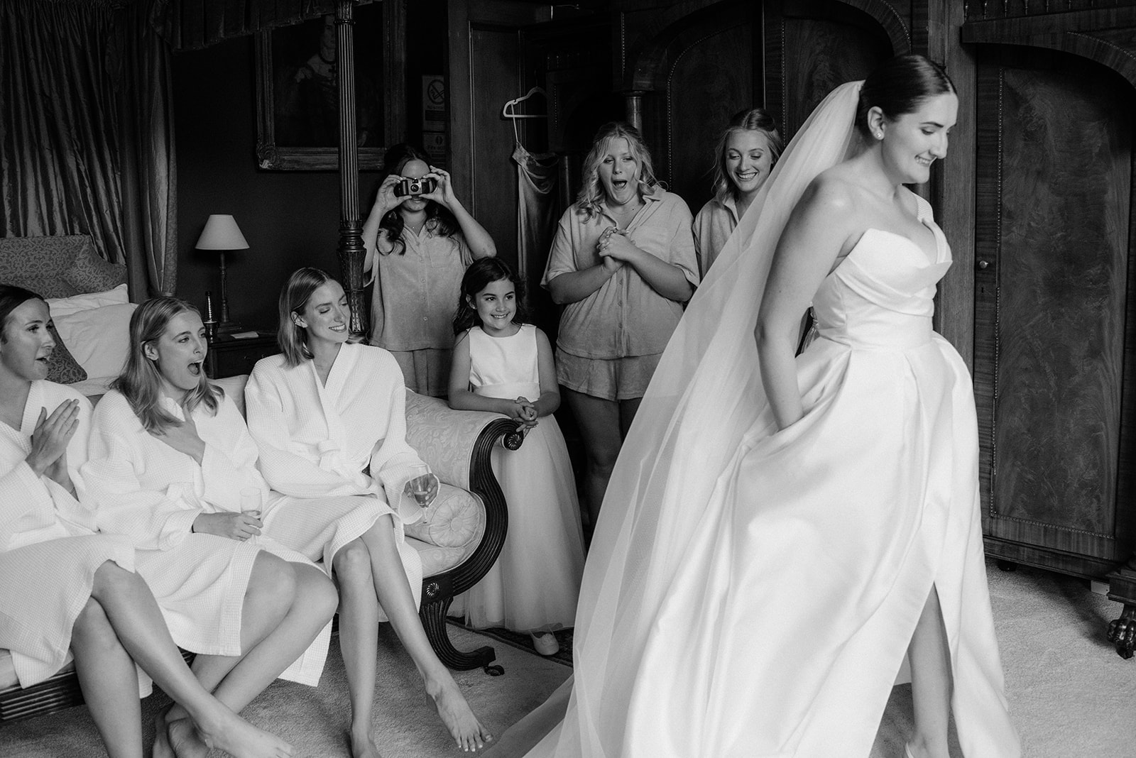 Bridesmaids first look at the Cambo Estate in Scotland.
