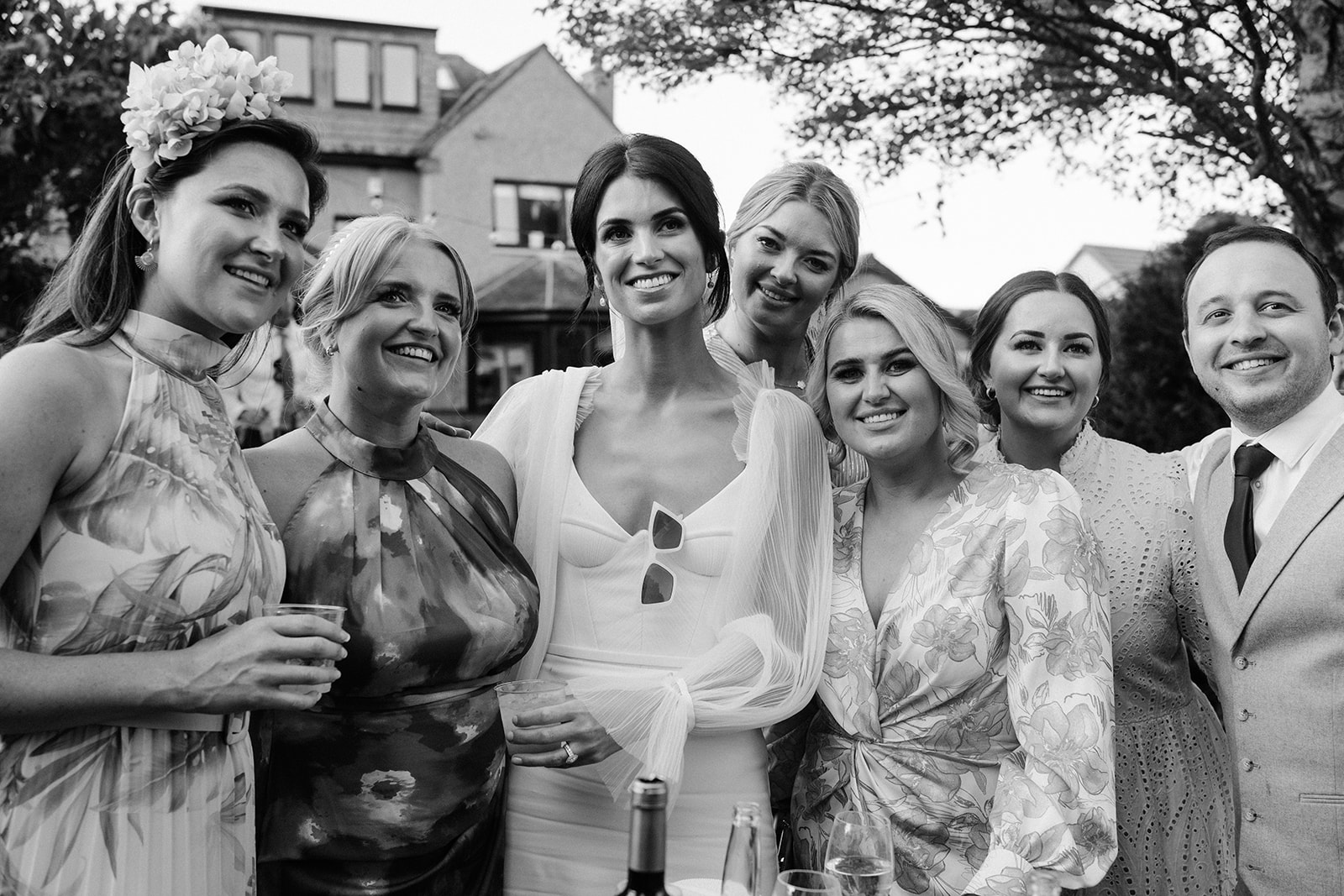 Black and white photo of the bride and her closest friends.