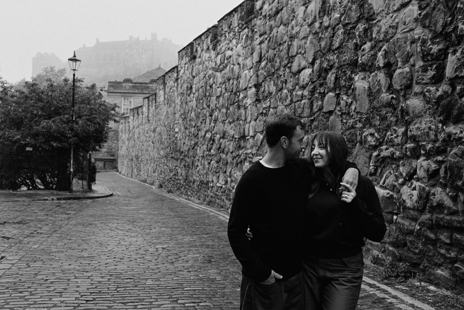 Analogue photograph of. couple during their honeymoon in Scotland.