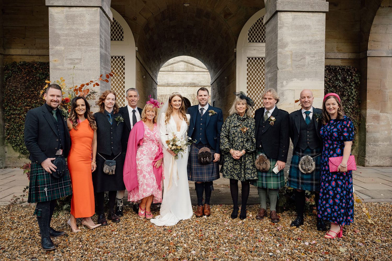 Family portraits outside Penicuik house near Edinburgh, captured by Scotland wedding photographer.