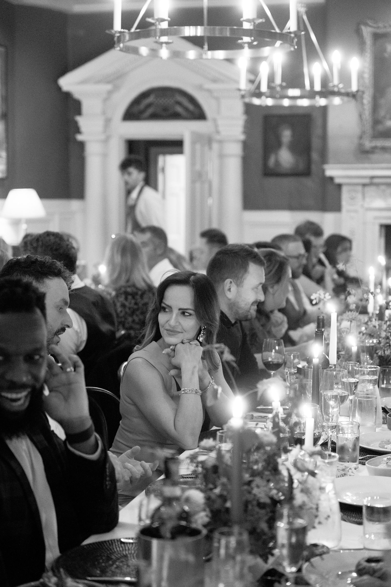 Black and white photo of the wedding meal at the Penicuik House.