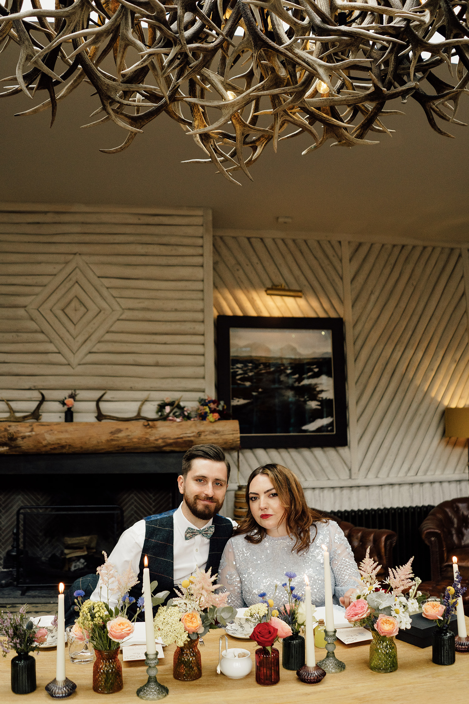 Scotland elopement photographer captures wedding couple in Fife Arms Hotel. 