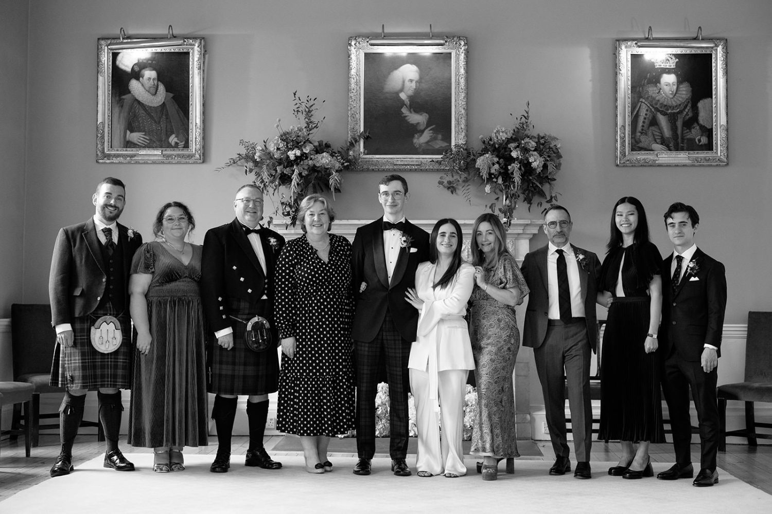 Family group photos at the RCPE wedding venue. 